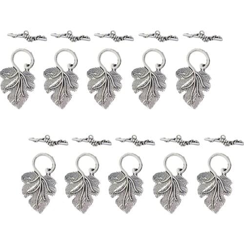40x Antique Vintage Leaf OT Toggle Clasp for Jewelry Making, Sewing Craft