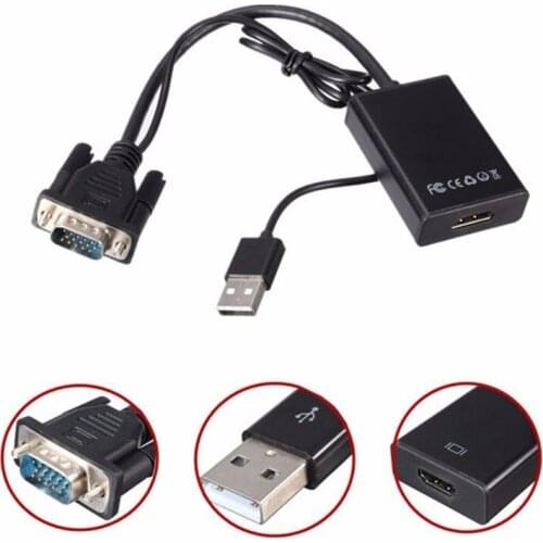 50pcs 1080P M/F VGA to HDMI with USB Converter Black Audio Video Cable Adapter Converter Laptop PC