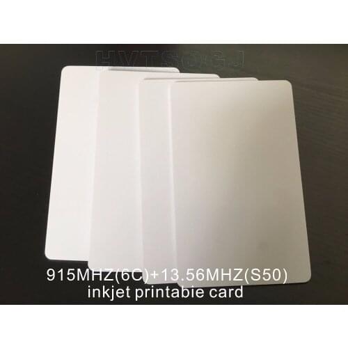 50pcs Free shipping UHF Alien H3+HF MFI F08 White Blank CR80 inkjet pvc card for epson l800 printer