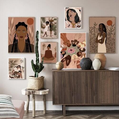 Abstract Fashion Vintage Girl Minimalist Wall Art Canvas Painting Nordic Posters And Prints Wall Pictures For Living Room Decor