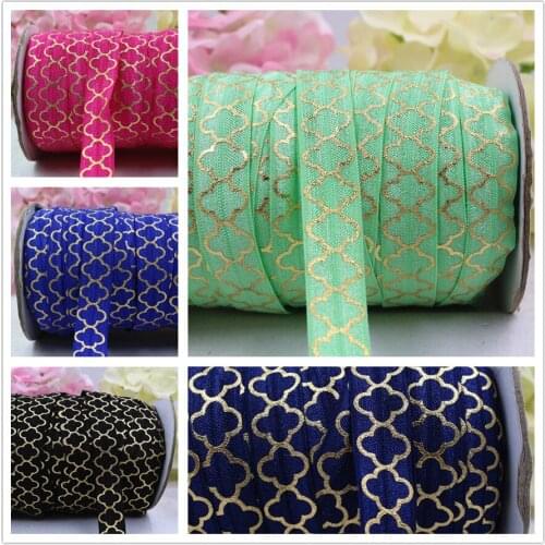 1659-3 , 5/8'' 16MM hot gold print flowers Elasticity ribbon , 10 yards DIY handmade hair accessories Material , free shipping