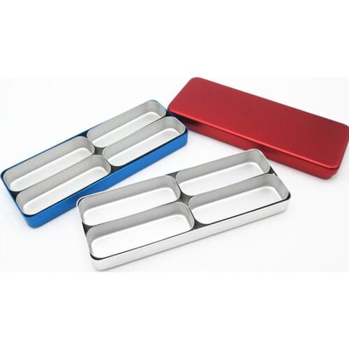 Aluminum Sterilizer Tray, 4 / 6 Grid Storage & Sterilization Box Nail Art Tool Dental Disinfection Container, Red, Blue, Silver