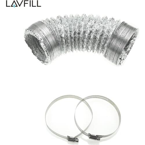 2m 100mm Aluminium Flexible Duct Fan Ducting for Extractor fan wth 2pcs Duct Clip Clamp, Bathroom, Kitchen, Toilet