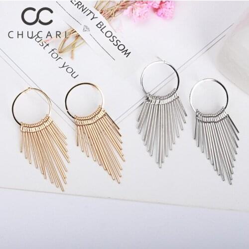 CHUCARI Bohemian Geometric Drop Earrings Woman Vintage Spiral Frosted Metal Tassel Dangle Earring Female Punk Statement Jewelry