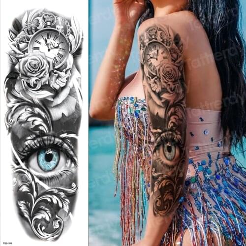 Large tattoo black arm sleeve tattoo waterproof temporary tattoos oversleeve eye sex robot machine tatoo women fake big stickers