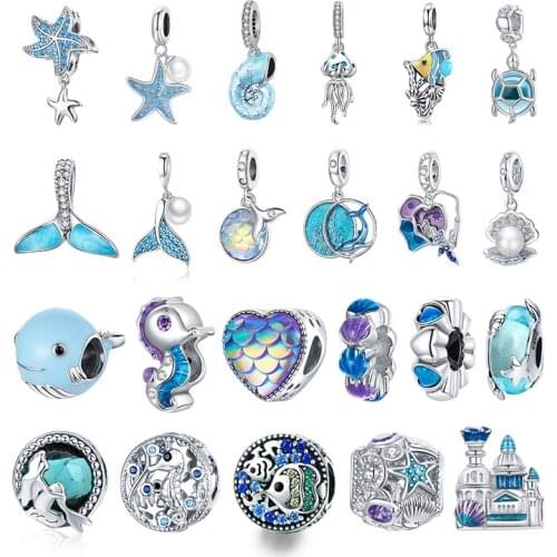 WOSTU Authentic 925 Sterling Silver Dream Ocean Heart Beads Charms Pendants Fit Original Bracelets Women DIY Fine Jewelry Gift
