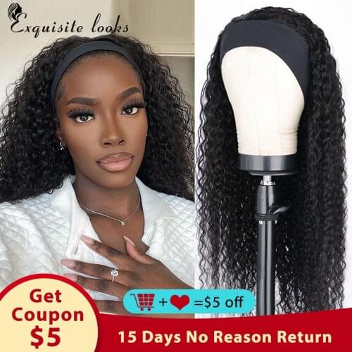 Human Hair Headband Wig Kinky Curly Headband Wigs Remy Hair Indian Human Hair Wigs for Women Full Machine Gluess Scarf Wig