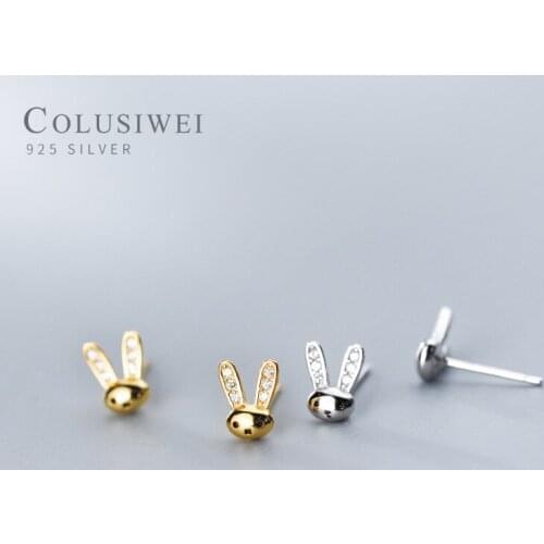 Colusiwei Luminous Zircon Gold Color Rabbit Stud Earring for Women 925 Sterling Silver Sweet Lovely Animal Ear Pin Fine Jewelry