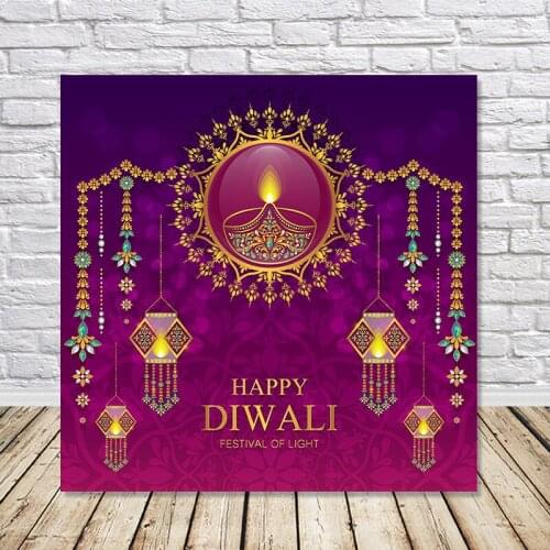 Happy Diwali Photography Backdrop Dimond Light Birthday Photo Background Gold Diya Crystals Purple Vinyl Photo Booth Props
