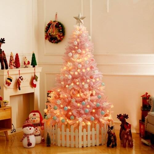 2019 Christmas Led Artificial Tree Snow Flocking Pink Fake Tree Ornaments New Year Decorations For Home Holiday Navidad Decor