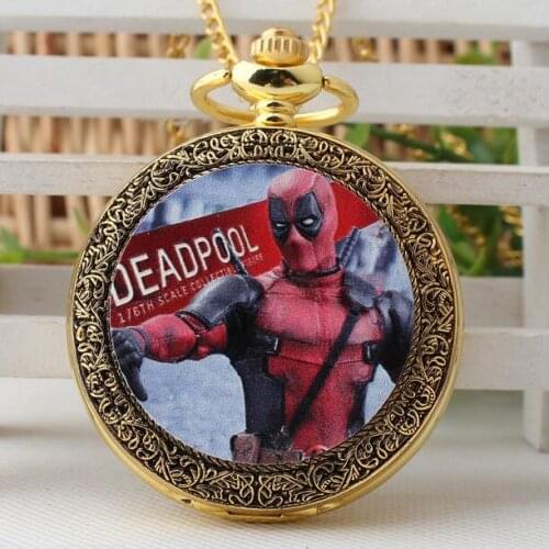 Deadpool Ultraman Animation cartoon enamel pattern golden antique Modern hours Necklace pocket watches gift