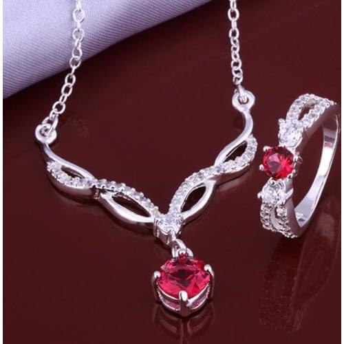 Sets sterling-silver-jewelry Jewelry Sets Silver Red Zircon Sets Womens Trendy Jewelry Wholesale Free Shipping qwea LS638
