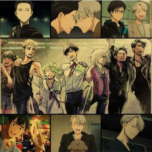 Buy three to send one YURI!!! on ICE Japanese animation vintage kraft poster living room coffee shop decoration painting