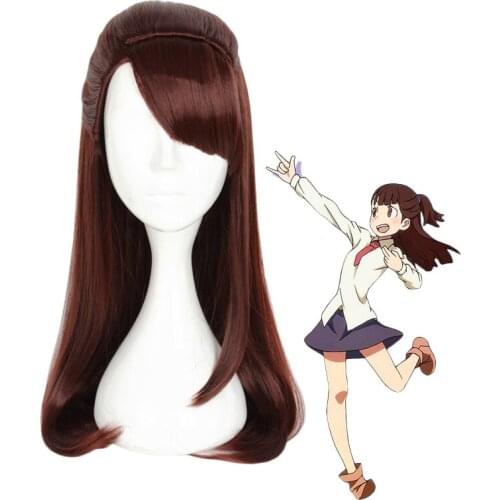 Little Witch Academia Kagari Atsuko Akko Cosplay Long Red Brown Heat Resistant Synthetic Hair+Free Wig Cap Halloween Party