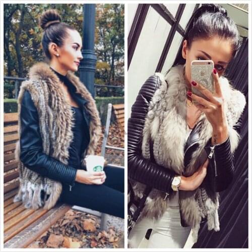 Classic Design Womens Fur Vest Raccoon Fur Collar Gilet Knitted Rabbit Fur Short Waistcoat Retail/wholesale Coat Top Selling