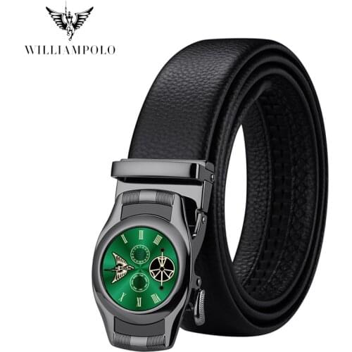 WILLIAMPOLO Mens Belt Leather Luxury Brand Trouser Belt For Men Strap Metal Automatic Simple Business Man Belt PL20528-30P