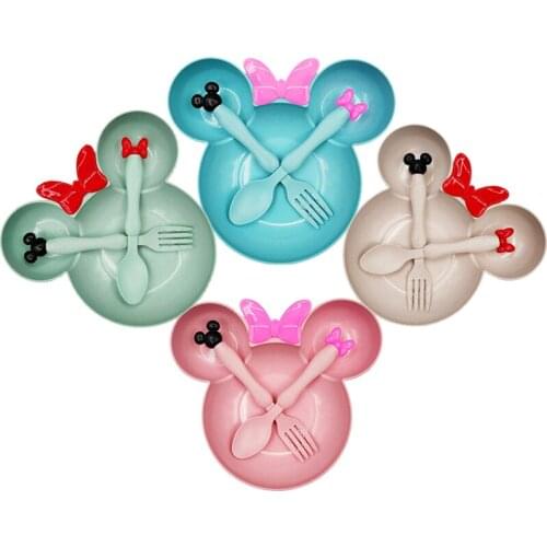 3Pcs/Set Baby Tableware Set Cute Cartoon Feeding Dishes Kids Fruit Plates Dinner Bowl Spoon Fork Children Training Dinnerware