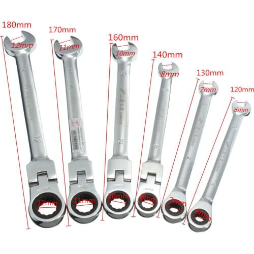 Keys set Wrench Multitool Flexible Pivoting Head key Ratchet Combination Spanner Metric Tool Car Repair Tools 6/7/8/10/11/12mm