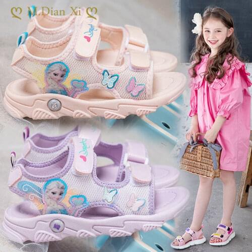 2021 Summer New Childrens Non Slip Sandals Cartoon Princess Girls' Open Toe Beach Shoes Middle and Large Childrens CasualShoes