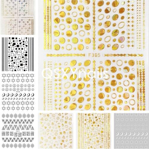 WHOLESALE 100pcs 3D Nail Art Sticker Adhesive Sticker Geometric Designs Pattern Laser Decals for Nail Art Decoration Manicure