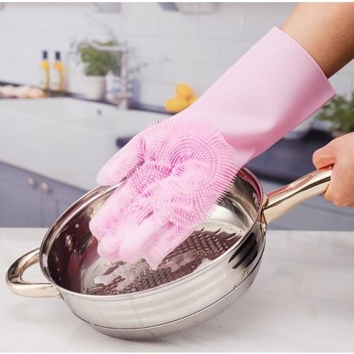 1 Pair Magic Silicone Dish Washing Scrubber Cleaning Gloves Rubber Gloves Heat Resistant Household Kitchen Pet Care Gloves