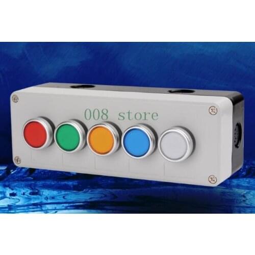 5 hole button switch, waterproof box, self reset button, industrial control box, 22mm