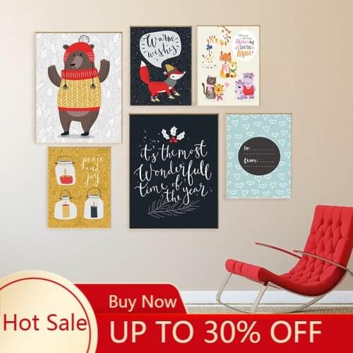 Poster Canvas Painting Happy New Year poster Poster Santa Claus Elk poster Wall Painting Living Kids Room Decor