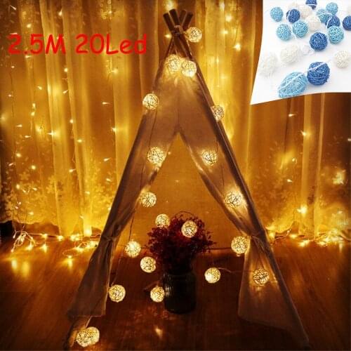 Rattan Ball Christmas Lights String Warm White Garland 3.2cm Diameter Ball Holiday Decoration Fairy Lamp Navidad String Lights