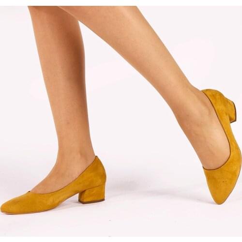 Sandra Mustard Suede Women Pumps Shoes Shallow Slip-On Solid Round Toe High Heels Wedding Party Dress Shoes Zapatos de vestir
