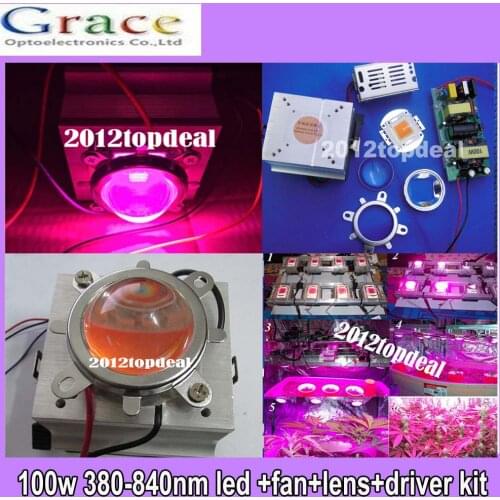 100W DIY led grow light 380-840nm kit,chip,driver,heatsink, fan ,led lens