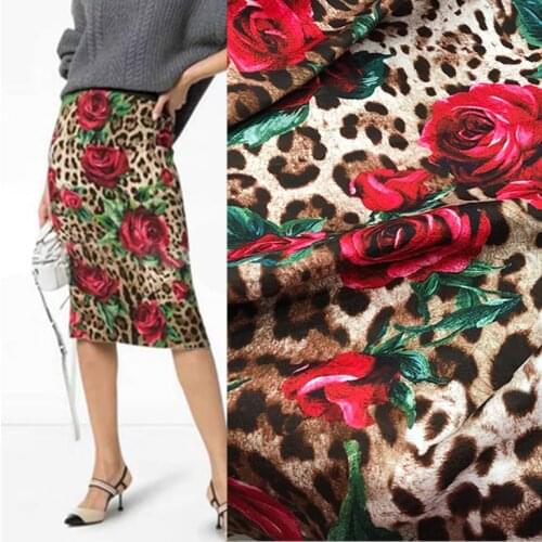 145cm*100cm designer fabric spring sewing fabric new digital printing rose leopard skirt fabric handmade DIY Skirt cloth fabrc