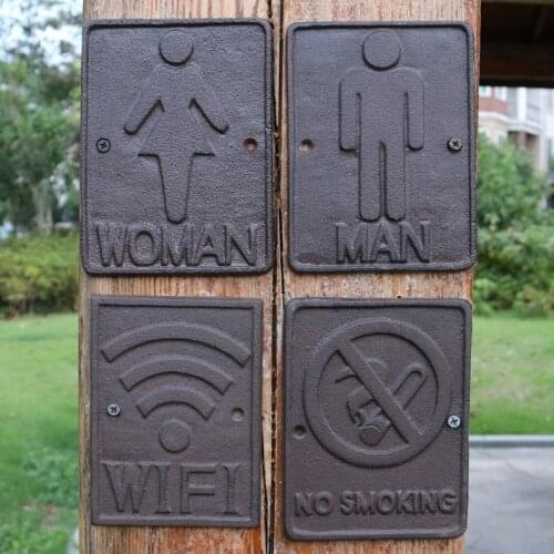 Vintage Cast Iron Rectangle Women Man WIFI No Smoking Wall Decor Signs Plaques