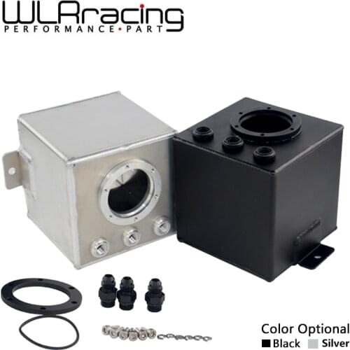 WLR RACING - 2L SILVER & BLACK BILLET ALUMINUM FUEL SURGE TANK / AN6 SURGE TANK WITH 3PC AN6 FITTINGS WLR-TK83