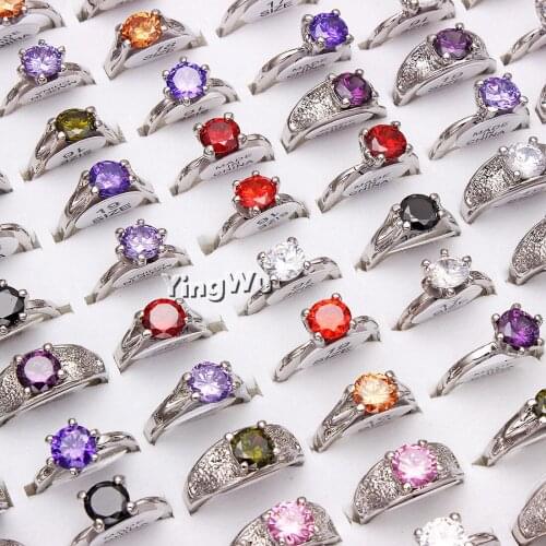 Yingwu 30pcs 6 Claw 1 Carat Cubic Zirconia Wedding/Engagement rings For Women Silver Color Womens Ring Jewelry