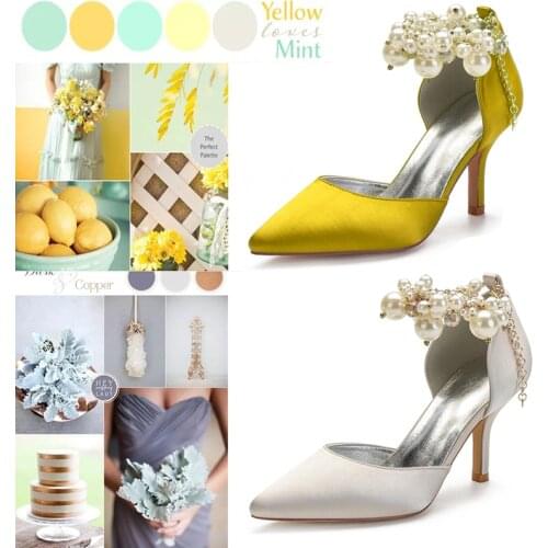 2021 New Pearl Ankle Strap Bride Wedding Pumps Pointed Toe Satin Women Shoes Evening Banquet Pumps Summer Extra Size 43