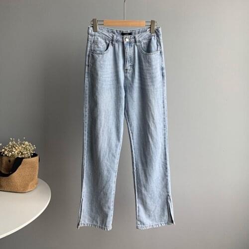 2020 New Summer Split Hem For Mujer Women Loose Style Wide Leg Denim Vintage Jeans Pants