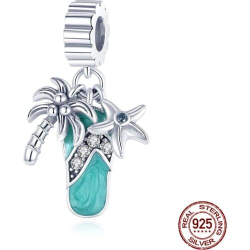 100% 925 Sterling Palm Beach Slippers Starfish Summer Charms&Beads Fit Original Pandora Bracelet Silver 925 Jewelry