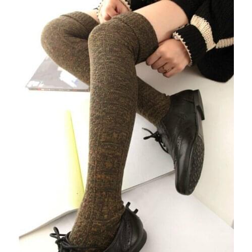 Womens Knitted Mixed Color Knee Stockings Roll Up Hem Dot Long Stockings Autumn Winter Colorful Wear