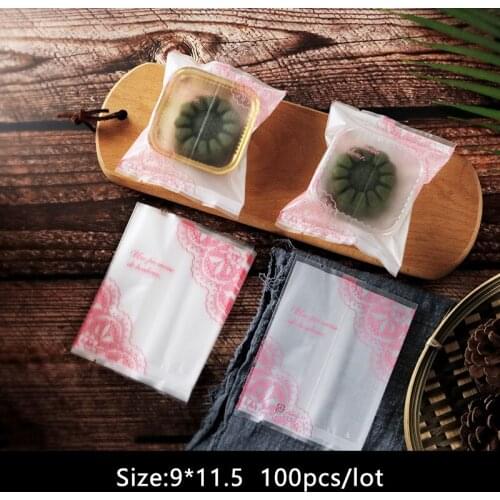 100pcs/lot Candy Cookies Bag Homemade Pack White Chinese Elements Pink Lace Gear Frosted Nougat Party Wedding Snack Food Pack