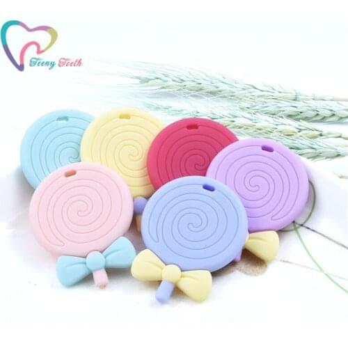 2 PCS Lollipop Silicone Teethers BPA Free Baby Teething Pendant Beads Food Grade Baby Teether Necklace Charm Nursing Mordedor
