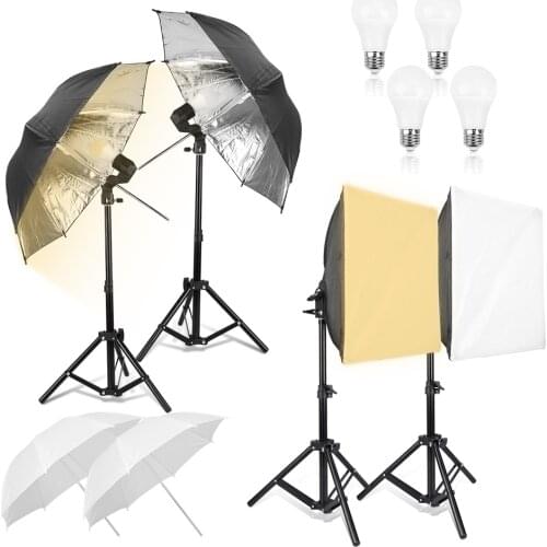 30X30cm Desktop Softbox Photography Studio Umbrella Continuous Lighting Kit 9W 3000K/6400K LED Bulb for Food/Jewelry Photography