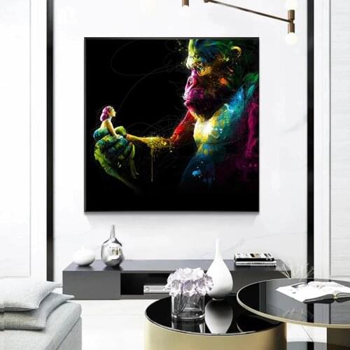 Abstract Colorful Gorilla and Beauty Wall Paintings On Canvas Posters and Prints Art Pictures for Living Room Home Cuadros