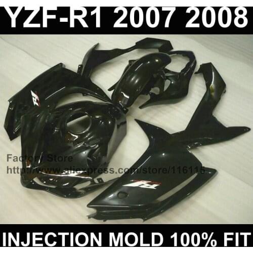 Custom free motorcycle injection ABS fairings kit for YAMAHA 2007 2008 YZF R1 R1 07 08 full black fairing bodywork+tank cover