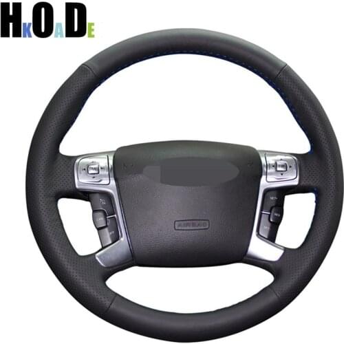 Black Artificial Leather Steering Wheel Covers Hand-stitched Car Steering Wheel Cover for Ford Mondeo Mk4 2007-2012 S-Max 2008