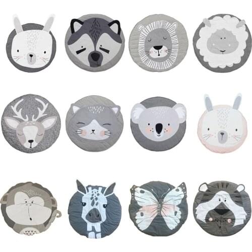B2EB Baby Game Crawling Mat Newborn Cartoon Animal Cotton Blanket Round Floor Carpets for Kids Room Nursery Decor