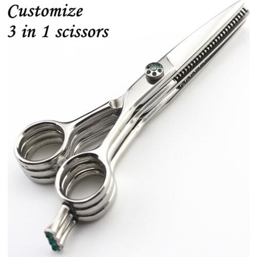 Customize professional 440c 5.5 inch 3in1 hair scissors cutting + thinning + thinning barber makas shears hairdressing scissors