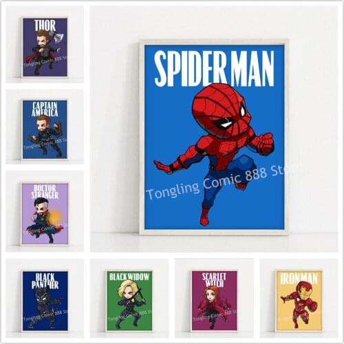Superhero Marvel Canvas Painting Wall Art, Childrens Bedroom Decoration Captain America Spiderman Thor Iron Man Poster