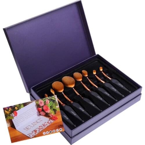 DE'LANCI 8 Piece Oval Toothbrush Makeup Brushes Tools Foundation Powder Oval Makeup Brush Set Beauty Kits Pincel Gift for Women