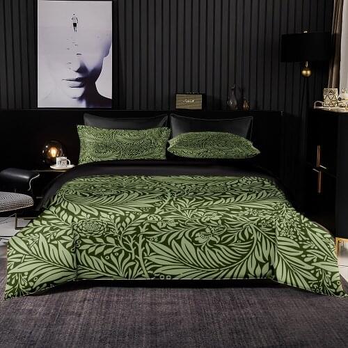 Modern Style Duvet Cover Set With Pillowcase,210x210 Quilt Cover,245x210 Blanket Cover,Green Plants Pattern King Bedding Set
