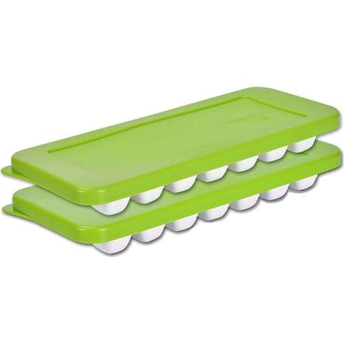 Ice Square Trays with Lid,2 Pack Silicone & Plastic 14-Ice Trays Mold with Removable Covers,Reusable Ice Square(Green)
